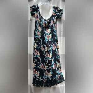 ROXY “Pretty Lovers” Smocked Off Shoulder Midi Dress - size XL - Tropical Print
